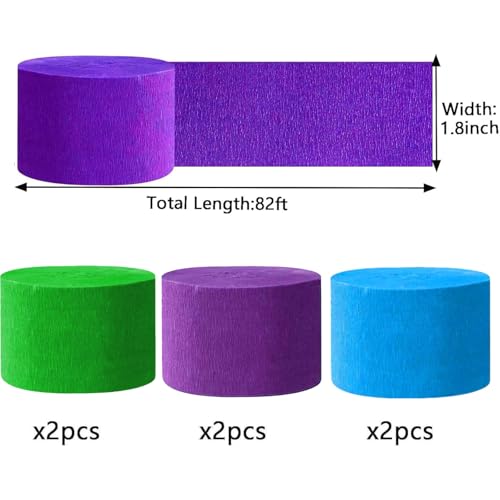 Image of Blue Green and Purple Crepe Paper Streamers-6 Rolls Party Streamers for Blue Green and Purple Birthday Party Decorations