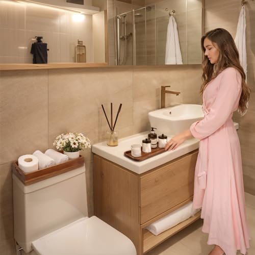 Demigo Handmade Toilet Tank Basket Topper & Vanity Tray Set Of Natural Acacia Wood By Demigo, Created By Skilled Artisans, Smooth, Durable, Attractive Decor For Bathroom thumb #3