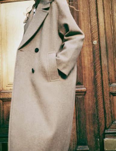 Gihuo Women's Notched Collar Wool Blend Pea Coat Winter Double Breasted Trench Coat Long Oversized Button Down Overcoats4