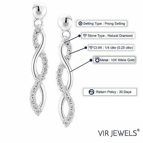 1/4 cttw Diamond Infinity Dangle Earrings 10K White Gold 1 Inch with Push Backs2