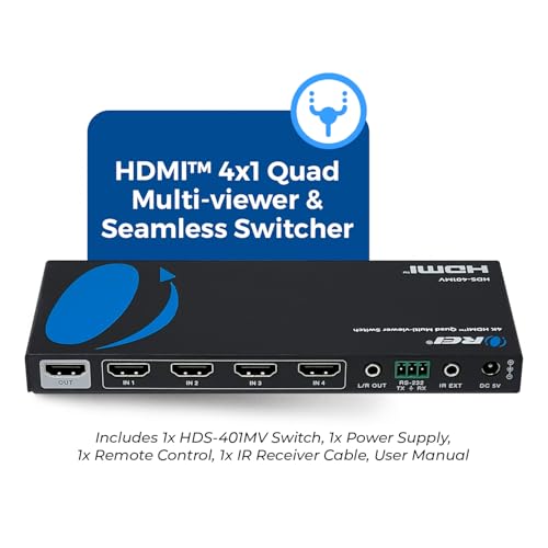 Image of OREI Quad Multi HDMI Viewer 4 in 1 Out HDMI Switcher 4 Ports Seamless Switcher and IR Remote Support 4K @ 30Hz 1080P for PS4 /PC /DVD /Security Camera, HDMI Switch VGA Output - HDS-401MV