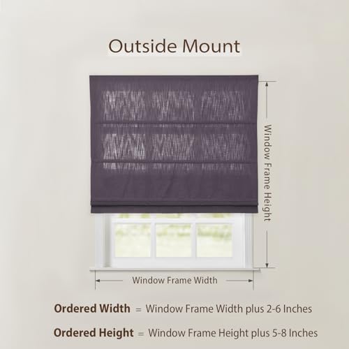Image of TWOPAGES Isabella No Drill Cordless Roman Shade Linen Textured Cotton Roman Blind for Windows, Custom Made Room Darkening Blackout Roman Window Shade, Hardware Included, Purple, 1 Piece