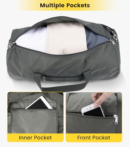 Vorspack Duffel Bag 24 Inches Foldable Lightweight Gym Bag with Inner Pocket for Travel Sports - Grey - Thumbnail 3