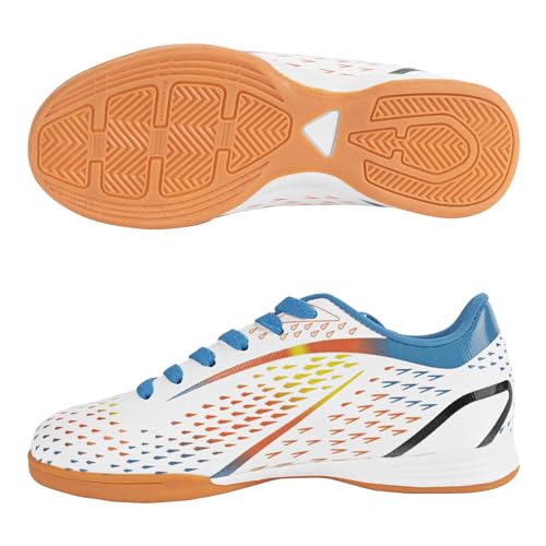 Linkidea Kids Indoor Soccer Shoes, Rubber Outsole Soccer Boots, Futsal Training Soccer Cleats for Boys and Girls (White)2
