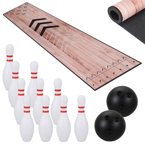 Mini Bowling Set, Indoor & Outdoor Home Bowling Set, Bowling Alley Set with Thicken Lane, Bowling Pins Ball Set, Full Bowling Alley Set for Family & Friends, Diatomite & Rubber Material Lane (Upgrade)