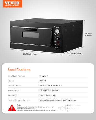 Image of VEVOR Pizza Oven Electric, 24 inch Commercial Countertop Pizza Oven, 842F Max Temp, 4200W Indoor Pizza Maker with Thermometer, Dual Temp Control Knob, Even Heat Pizza Cooker for Restaurant and Home Use