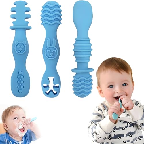 Accesorios De Alimentación, Kitchen Cucharas para Bebe de Silicon,Cuchara Entrenadora para Papilla y Alimentos,Precucharas para Bebes,Kit de Cubiertos para Alimentación Complementaria,Silicóna...