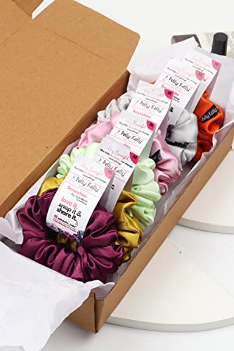 Image of Premium Satin Scrunchies for Women | Hair Bands, Ponytail Holders & Rubber Bands | Fluffy, No-Damage Hair Ties | Girls Hair Accessories | Medium Size | Pack of 9