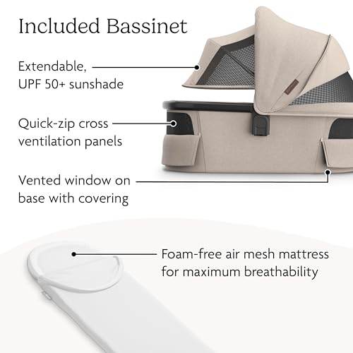 Image of UPPAbaby Vista V3 Stroller + Bassinet V3 - Convertible Single-to-Double Stroller System- Bassinet, Toddler Seat, Bug Shield, Rain Shield Included - Ada (Sandstone Melange)