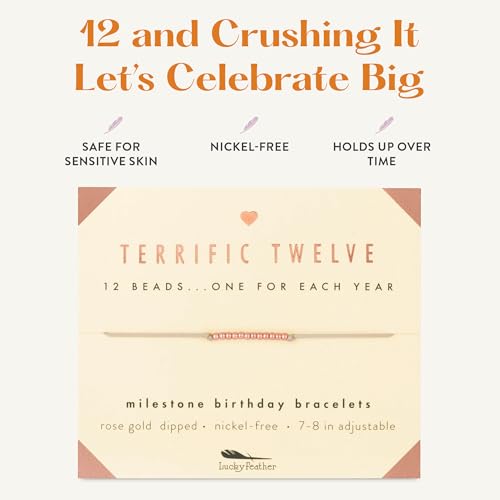 Lucky Feather 12 Year Old Girl Gifts | 12th Birthday Bracelet 14K Gold, Silver, Rose Gold Dipped Beads on Adjustable Cord | Birthday Gift 12 Year Old Girl | Birthday Gift Card For Girls | Trendy Gifts4