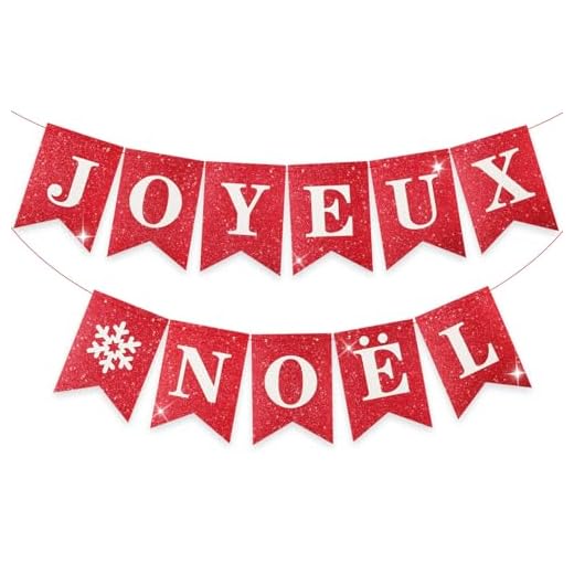 Bannière Joyeux Noël Banderole Guirlande Rouge avec Motif Flocon de Neige Décoration pour Fête Noël Fenêtre Vitre Cadeau