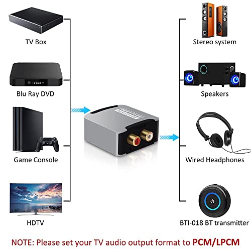 Tobo Digital to Analog Audio Converter for TV, Optical to RCA Converter for DVD PS4 X-box Amp Bluray, Digital Optical Coaxial to AUX Stereo L/R RCA & 3.5mm Audio Converter for Home Cinema Speaker-TD-886H. 6 41G6jDFT18L