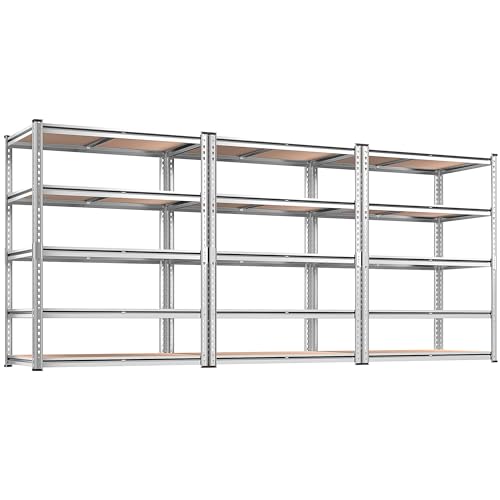 Image of REIBII 2020LBS Garage Shelving Heavy Duty Metal Shelving 5 Tier Storage Shelves, Metal Shelves for Basement, Warehouse, Pantry, Closet, Kitchen, 72 inch H x 36 inch W x 16 inch D, Galvanized, 3 Pack