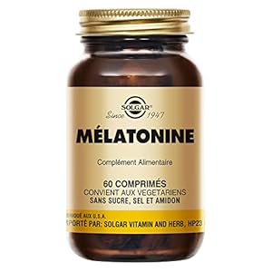 Solgar Mélatonine 1mg – Sommeil – Facilite l’endormissement – Atténue les effets du décalage horaire – Complément Alimentaire – Flacon de 60 comprimés