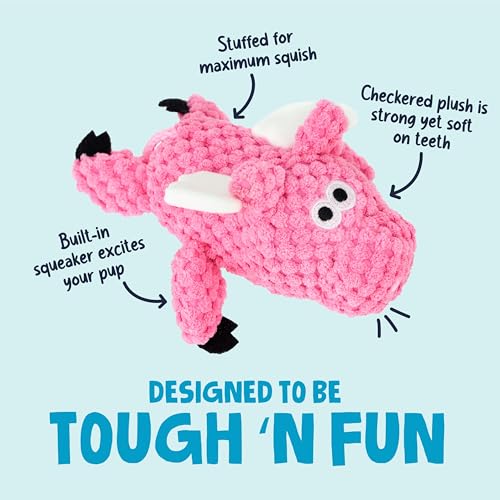 Image of goDog Checkers Just for Me Flying Pig Squeaky Plush Dog Toy with Chew Guard Technology, Durable Fabric & Squeaker for Active Play, Pink, Mini