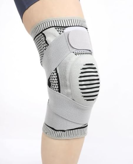 1 PAIR Copper Knee Brace Knee Support with Patella Gel Pad & Side Stabilizers for Knee Pain Sport Arthritis ACL Joint Pain Relief (Grey, Large)