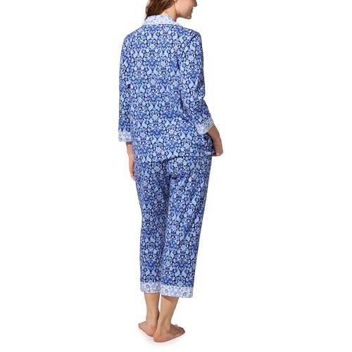 Bed Head PJs Womens 3/4 Sleeve Notch Collar & Cropped Pants Sleepwear Pajama Set, Organic Cotton3