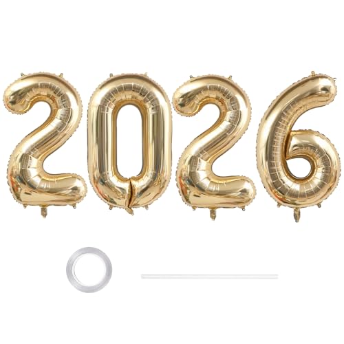 GoldRock XXL Luftballons Silvester Deko 2026 Weißgold, 40 Zoll 2026 Zahlen...