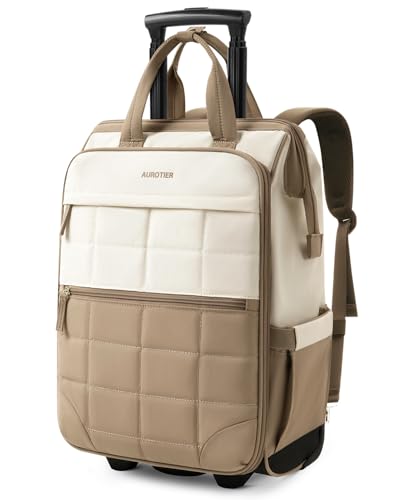 Rolling Puffer Backpack for Women, Wheeled Laptop Backpack, Short-Term Travel