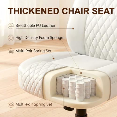 Image of GTPLAYER Leather Office Chair, Home Desk Chair with Flip-up Arms and Ergonomic Back - Comfy Heavy Duty Executive Chair for Home Office Gaming, White