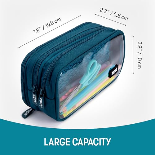 Image of ZIPIT Half & Half Pencil Case, 3 Compartment Zipper Pouch for School, Stationery Bag for Teen Girls Boys and Adults, Teal