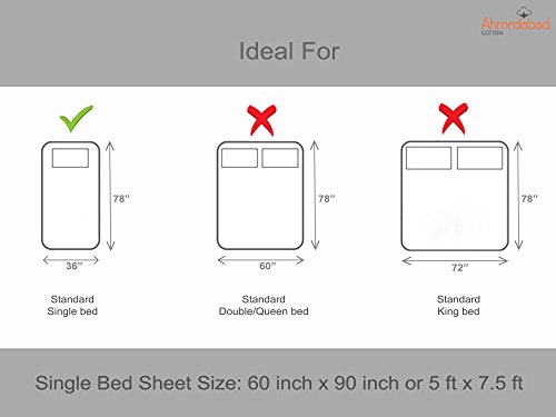 Image of HUESLAND by Ahmedabad Cotton Modern Comfort 160 TC Cotton Single Bedsheet with Pillow Cover (Blue, Beige, Green, Bedsheet: 60 x 90 inch, Pillow Cover: 18 x 27 inch)
