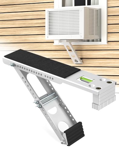 Image of Window Air Conditioner Support Bracket: Adjustable Anti-Slip Shock-Absorbing Mat Windows Safe Bracket Built-in Bubble Level - 12000 to 24000 BTU AC Units Window Mount Bracket Up to 165 lbs