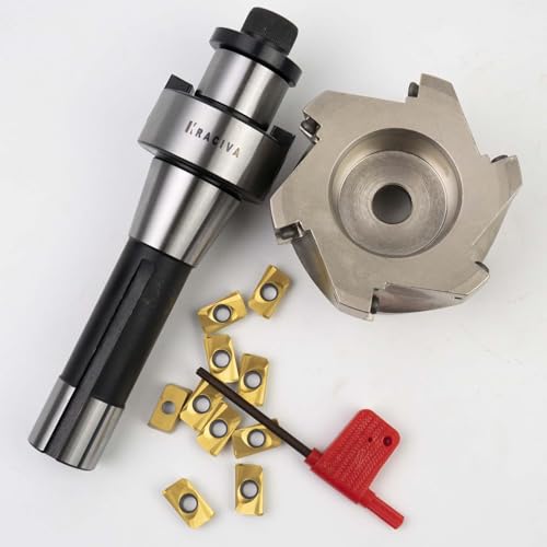 Image of R8 Face Mill, 400R 80MM 90 Face Mill Arbor, R8 FMB27 7 /16-20UNF Thread Shank, 10Pcs APMT1604 Carbide Inserts and T15 Wrench (80-6T)