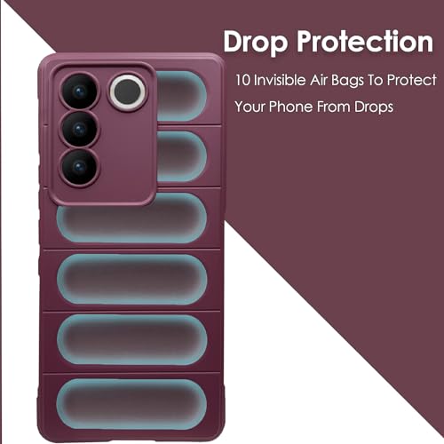 Image of A rtistque Liquid Silicone Stripes Back Cover Case for Vivo V27 / V27 PRO 5G | with Camera Protection | with Inner Fabric | Anti Slip Grip | AirBag Case| Vivo V27 / V27 Pro 5G Back Cover - Maroon