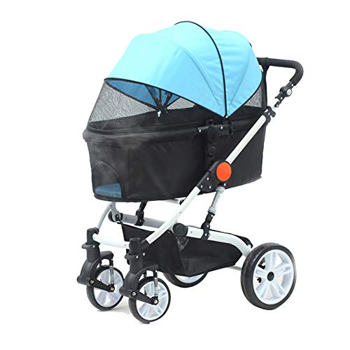 SDE P. 4 Ruedas De La Carretilla, Gatos Perros Viaje Carros Prueba De Golpes Cochecito, One-Click Plegable, De Instalación Rápida, por Medio Pequeño Mascota (Color : Blue)
