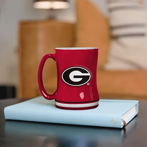 Image of Logo Brands NCAA Gerogia Bulldogs 14 oz Relief Coffee Mug - Officially Licensed Mug, Sculpted 3D Logo and Team Colors - Comfortable Handle and Glossy Finish for College Sports Fans