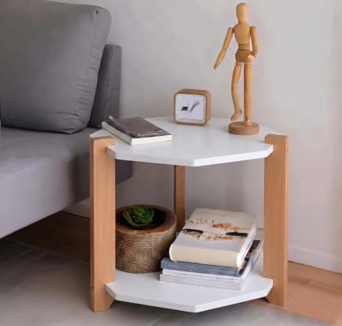 Image of Modern Octagon Side Table, Home Decor for Living Room, Bed Side Tables for Bed Room, stools for Home, Furniture for Home, 2-Tier White Shelves
