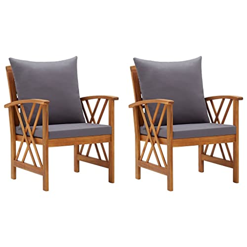 vidaXL 2X Bois d'Acacia Massif Chaises de Jardin avec Coussins Fauteuils de Patio Fauteuils de Jardin Chaises de Terrasse Arrière-Cour Extérieur