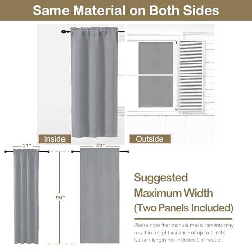 Image of Silver Grey Blackout Curtains for Bedroom 90 Inches Long 2 Panels, Thermal Insulated Soft Fabric Solid Privacy Curtains for Living Room, Rod Pocket Modern Window Treatments, 2x40Wx90L Inches