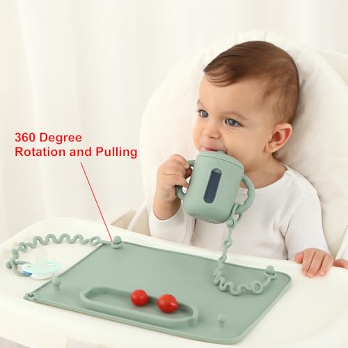 2 Pack Baby Silicone Mat, with Suction Base and 8 Stretchable Straps, Seposeve Baby Placemats, Activity Mat for Infants to Toddlers, Keeps Babies Essentials Off The Floor, 2 Balck