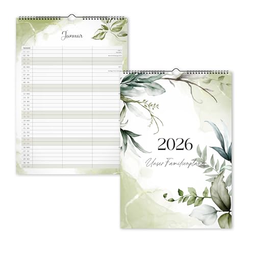 Kalender 2026 Wandkalender mit 3 Spalten | A4 Hochformat Monatskalender mit Spiralbindung | Familienplaner inkl. Ferienterminen & Jahresübersicht | Geschenk für Zuhause Büro oder Schule