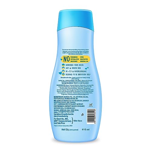 Parachute Advansed Baby Lotion for New Born Babies | Doctor Certified | Virgin Coconut Oil & Coconut Milk | Ph 5.5 | 24 Hour Moisturization | 410ml