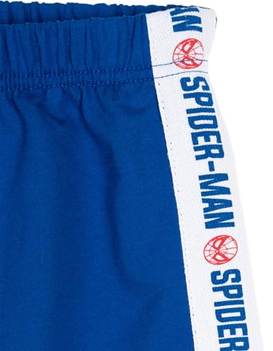 Image of Marvel Spider-Man Big Boys' 2-Piece T-Shirt and Shorts Set Blue White 14-16 | Drop Shoulder Design, Soft French Terry Shorts, Branded Side Taping