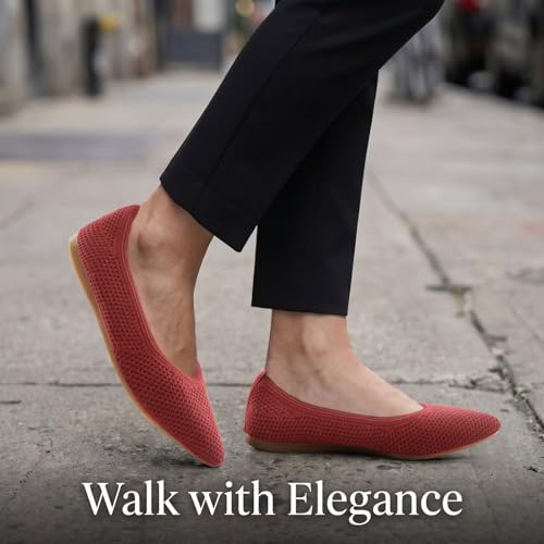 Frank Mully Womens Pointed Toe Flats Knit Dress Shoes Comfort Women Shoes Softable Red, 6.5 by Frank Mully - Image 2