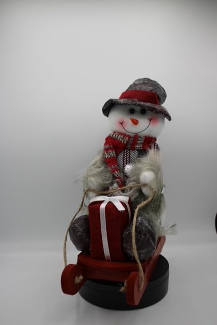 Bonhomme de neige de Noël sur traîneau rouge et blanc de 30 cm pour décoration de table