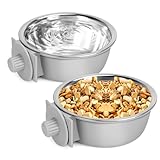 2 Pcs Crate Dog Bowl, Removable Stainless Steel Pet Kennel Hanging Food Water Feeder Bowl Set Non-Spill Cage Feeder for Puppy Small Medium Dog Cat Rabbit Ferret Bird