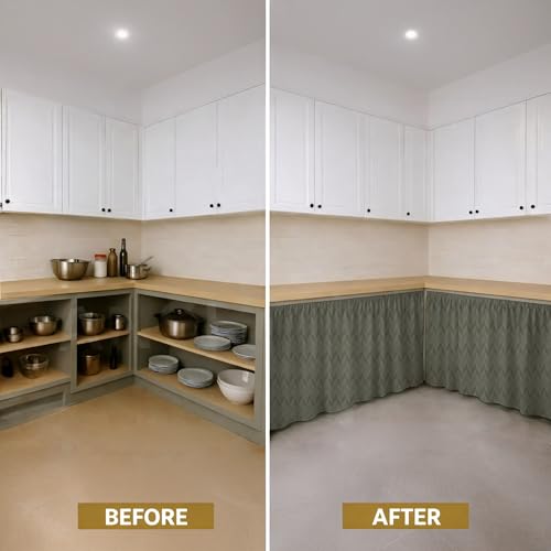 Image of LINENWALAS Under Sink Curtain for Kitchen - Pack of 2 | Herringbone Embossed Design Polyester Under-Sink Cover | Storage-Hiding Curtain with Rod Pocket | Kitchen & Bathroom (132x71 CM, Graphite Grey)