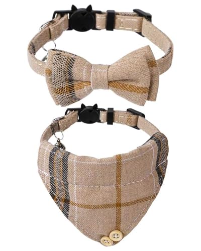 UYRVAPE 2pcs Katzenhalsbänder mit Glocken Abnehmbare Fliege Bandana, Kätzchen Halsband Katze Bandana Hundefliege, Katzenhalsband mit Glöckchen,...