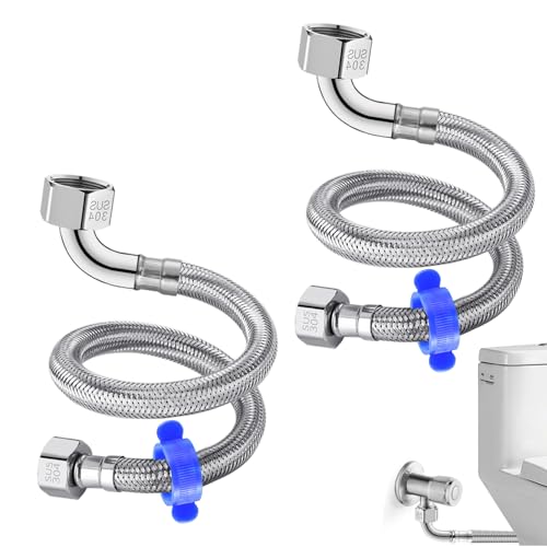 60cm Flexible Tap Connector, 2 PCS Stainless Steel Tap Flexible Hose British Standard 1/2”(90°) x 1/2” BSP Fitting, Plumbing Fittings for Homes Kitchen Bathroom Sink Tap