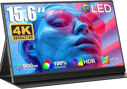 UPERFECT Ecran Portable QLED 4K 15,6 Pouces Moniteur Portable 100% AdobeRGB 1500:1 UHD IPS écran Portable de Jeu Eye Care avec Mini HDMI/Type-C/USB OTG, Compatibilité VESA