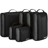 BAGSMART Keep Shape Packing Cubes for Travel, 6 Set Travel Cubes for Packing, Lightweight Suitcase Organizer Bags Set for Travel Essentials Black