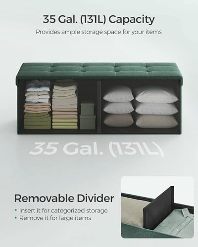 Image of SONGMICS MAZIE Collection - 43 Inches Folding Storage Ottoman Bench, Ottoman Foot Rest, End of Bed Bench, Storage Chest, Load 660 lb, for Living Room, Bedroom, Entryway, Retro Green ULSF077C01