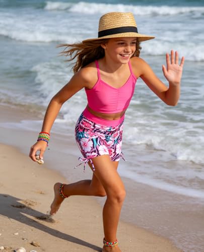 Image of Funnycokid Girls Swimsuit 3 Pieces Long Sleeve Rash Guard Zip Bathing Suits Teens Boyshort 3-14 Years