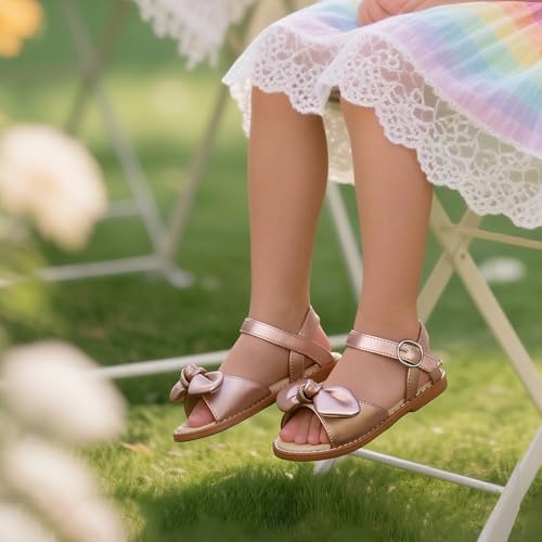 Image of THEE BRON Toddler Girls Sandals Wedding Flower Girl Dress Shoes Open Toe Flats