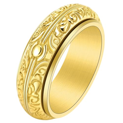 Bague rotative en acier et titane pour hommes avec motif sphère d'astronomie vintage